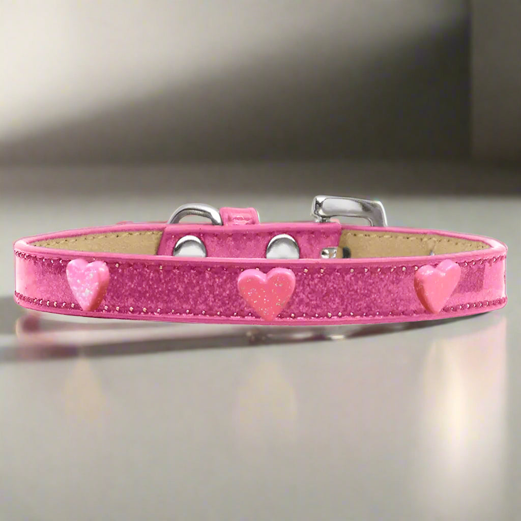Pink Glitter Heart Widget Dog Collar Ice Cream - Dog