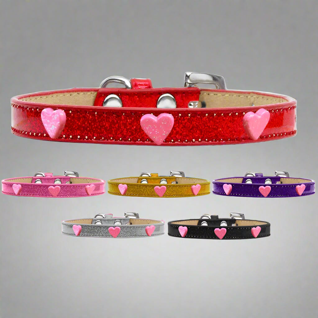 Pink Glitter Heart Widget Dog Collar Ice Cream - Dog