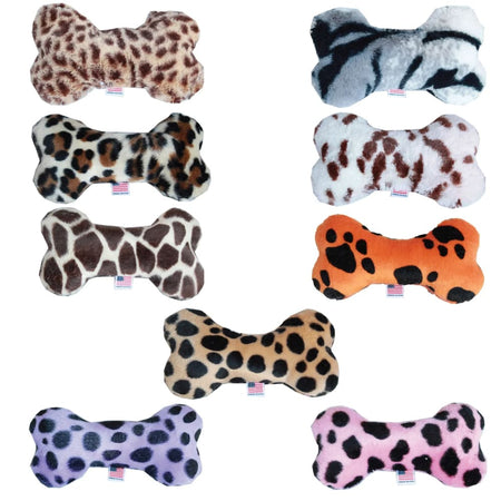Plush Animal Print Bone Dog Toy - 6’’ - Plush Dog Toy