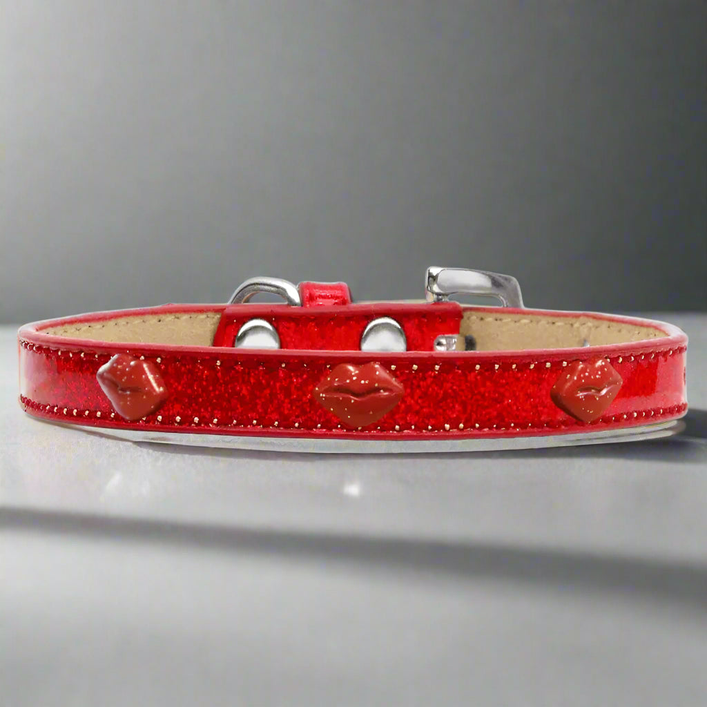 Red Glitter Lips Widget Dog Collar Ice Cream - Dog Collars