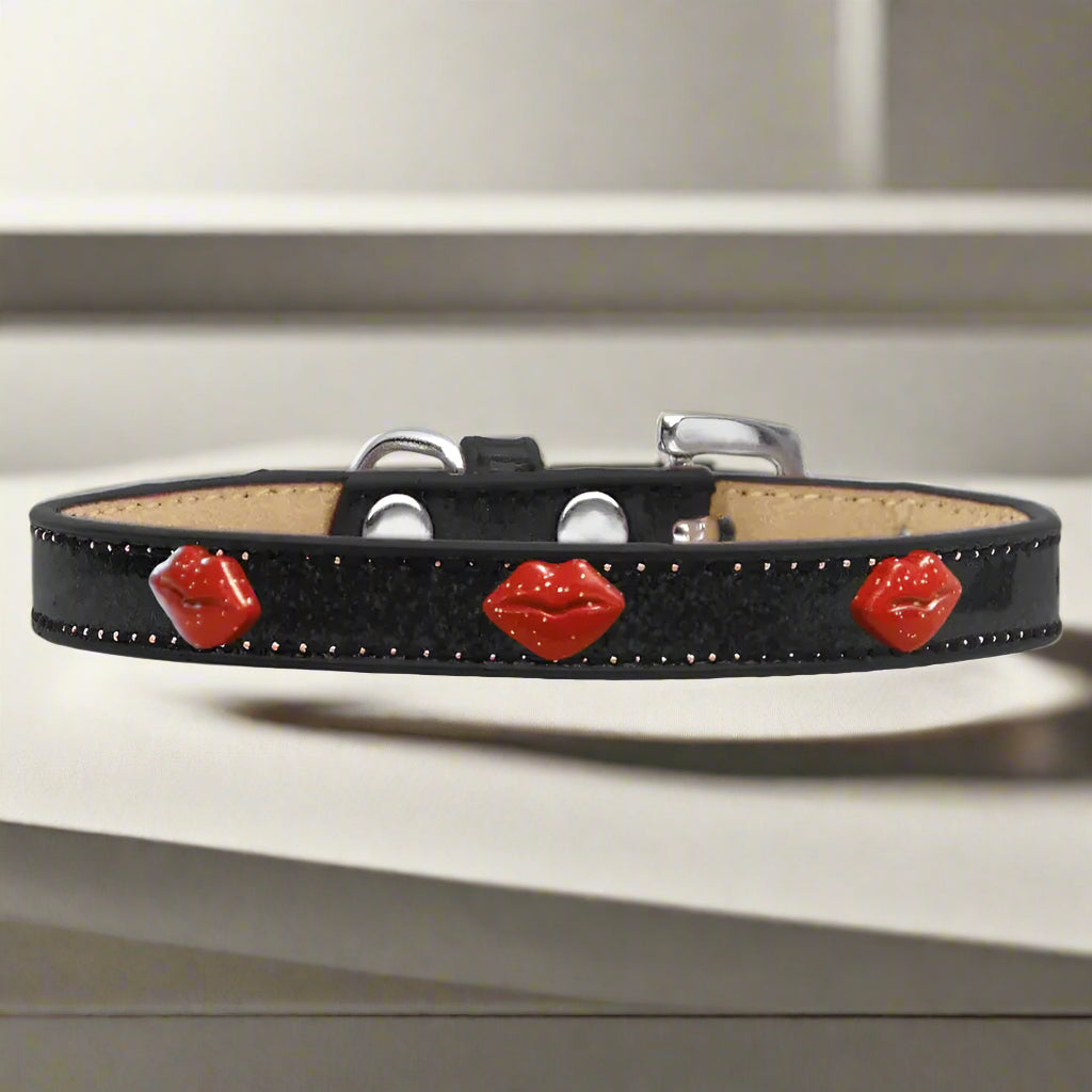 Red Glitter Lips Widget Dog Collar Ice Cream - Dog Collars