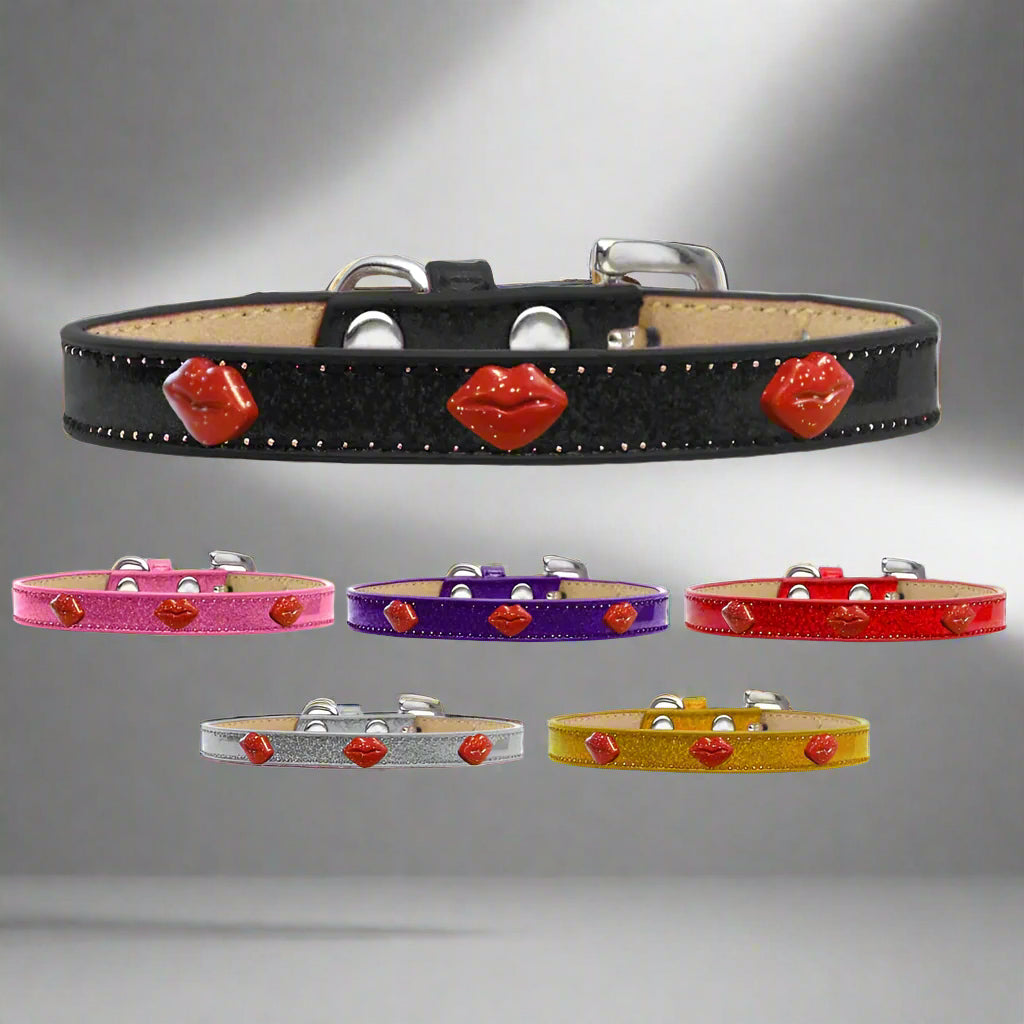 Red Glitter Lips Widget Dog Collar Ice Cream - Dog Collars