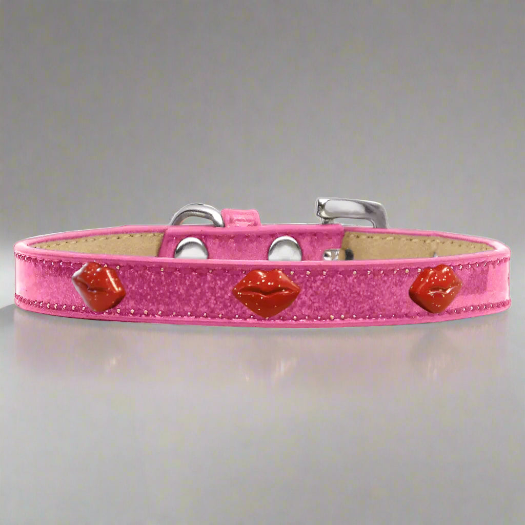 Red Glitter Lips Widget Dog Collar Ice Cream - Dog Collars