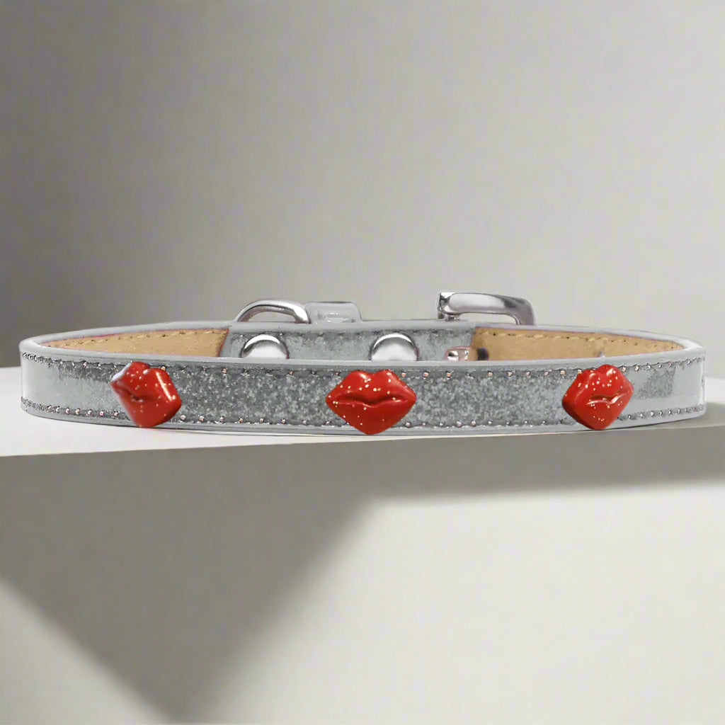 Red Glitter Lips Widget Dog Collar Ice Cream - Dog Collars