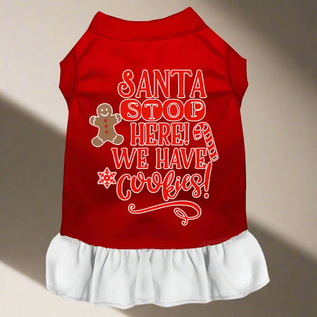 Santa We Have Cookies Screen Print Pet Dress - 6-10 Lbs.