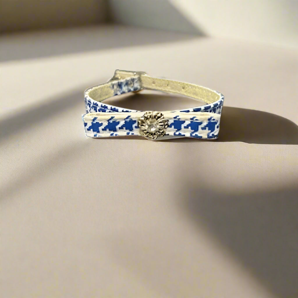 Silver Flower with Crystal Inset Bow Dog Collar - Fits