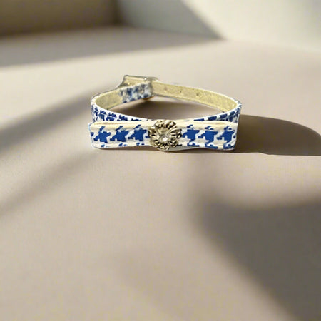 Silver Flower with Crystal Inset Bow Dog Collar - Fits