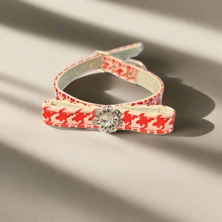 Silver Flower with Crystal Inset Small Dog Bow Collar