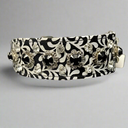 Silver Flower with Jewel Insets and Double Row Crystals Dog