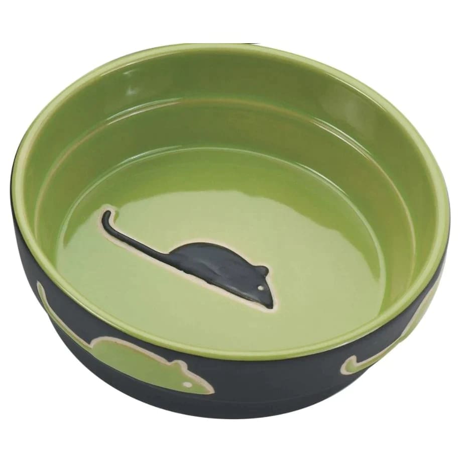 Spot Ceramic Black and Green Fresco Mouse Print 5’ Cat Dish