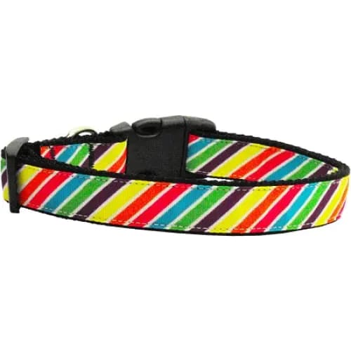 Striped Rainbow Nylon Dog Collar & Leash - Dog Collars