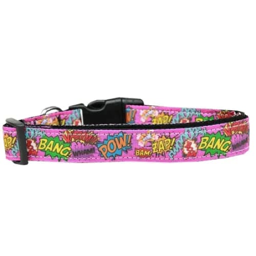 Superhero Sound Effects Pink Nylon Cat Collar - Cat Collars
