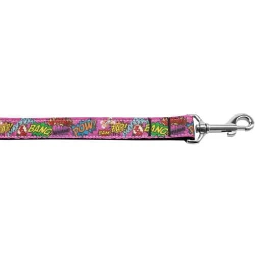 Superhero Sound Effects Pink Nylon Dog Collar & Leash - Dog