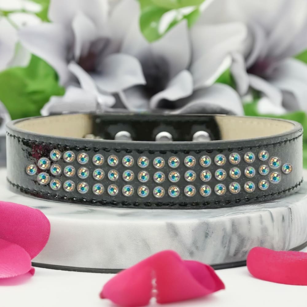 Three Row Aurora Borealis Crystal Ice Cream Dog Collar