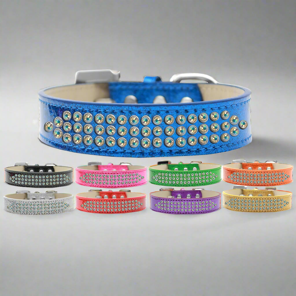 Three Row Aurora Borealis Crystal Ice Cream Dog Collar