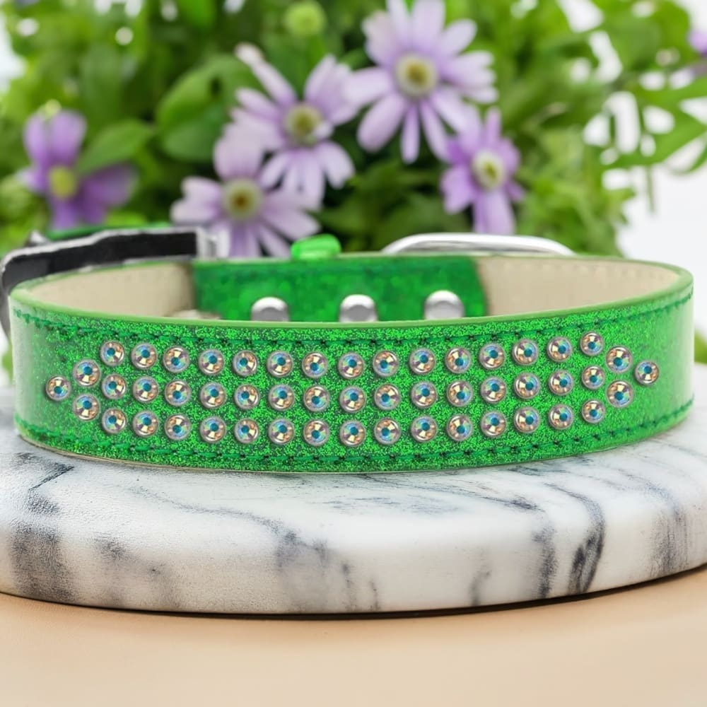 Three Row Aurora Borealis Crystal Ice Cream Dog Collar