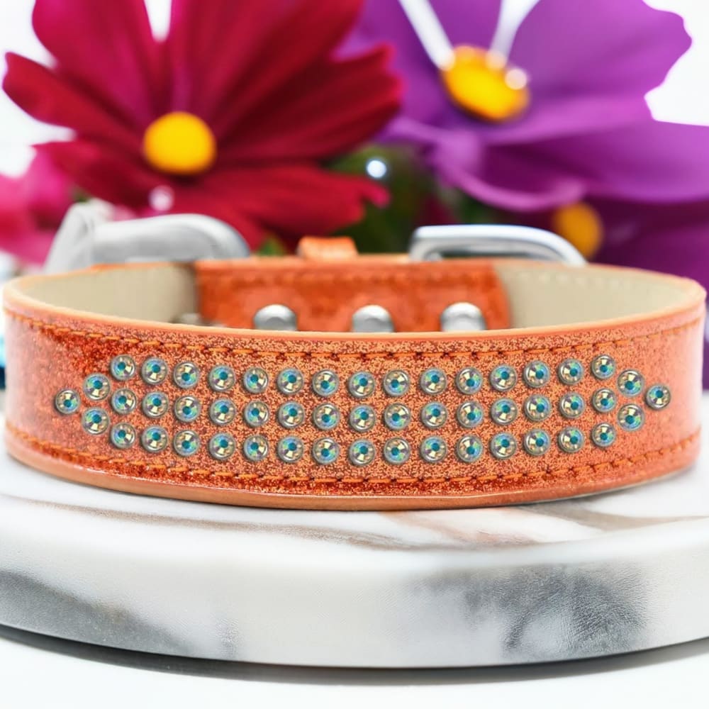 Three Row Aurora Borealis Crystal Ice Cream Dog Collar