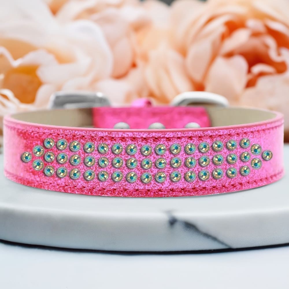 Three Row Aurora Borealis Crystal Ice Cream Dog Collar