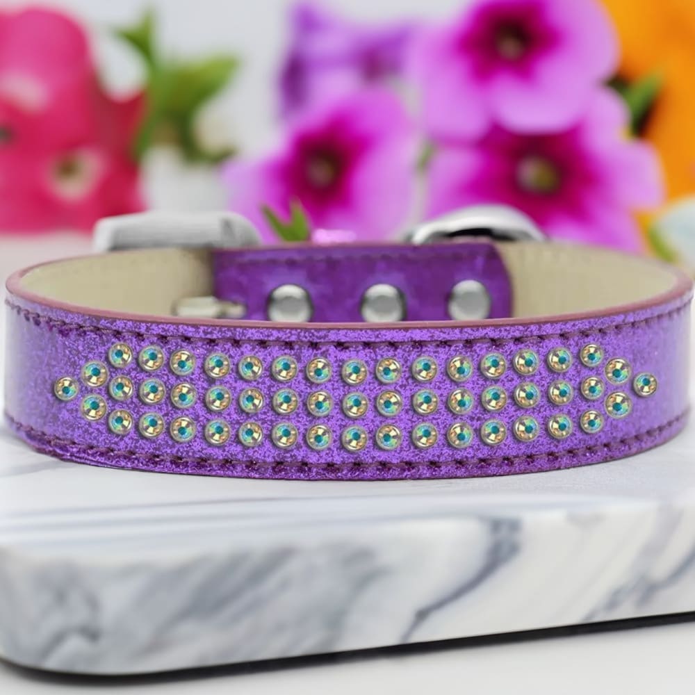 Three Row Aurora Borealis Crystal Ice Cream Dog Collar