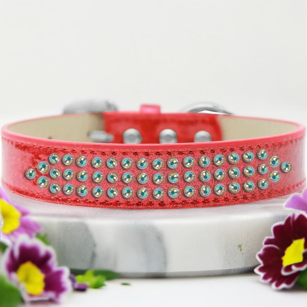 Three Row Aurora Borealis Crystal Ice Cream Dog Collar