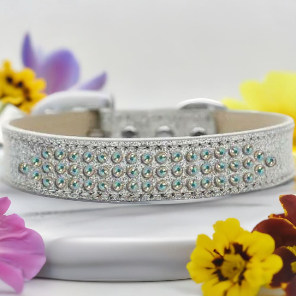 Three Row Aurora Borealis Crystal Ice Cream Dog Collar