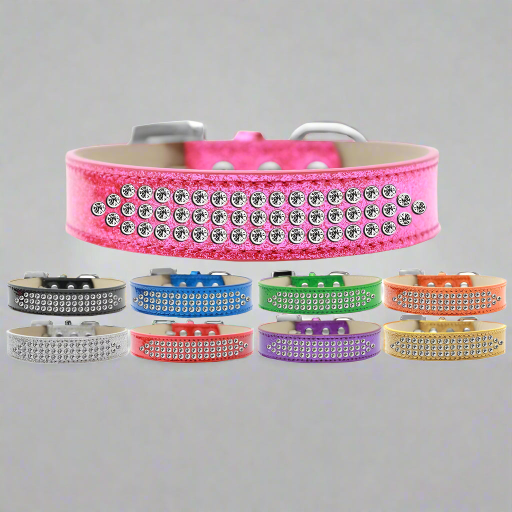 Three Row Clear Crystal Ice Cream Dog Collar - Dog Collars