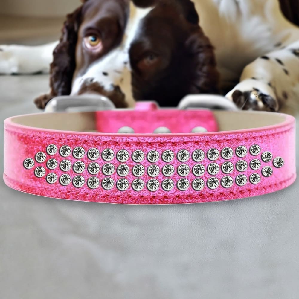Three Row Clear Crystal Ice Cream Dog Collar - Dog Collars