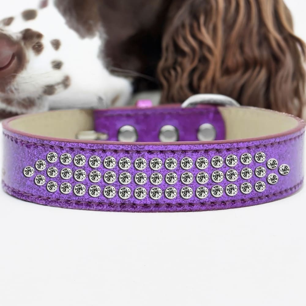Three Row Clear Crystal Ice Cream Dog Collar - Dog Collars