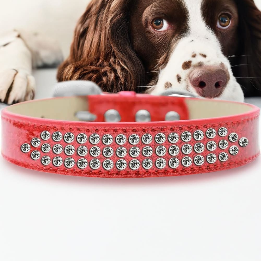 Three Row Clear Crystal Ice Cream Dog Collar - Dog Collars