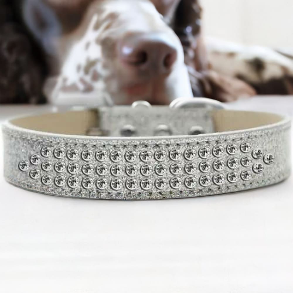 Three Row Clear Crystal Ice Cream Dog Collar - Dog Collars