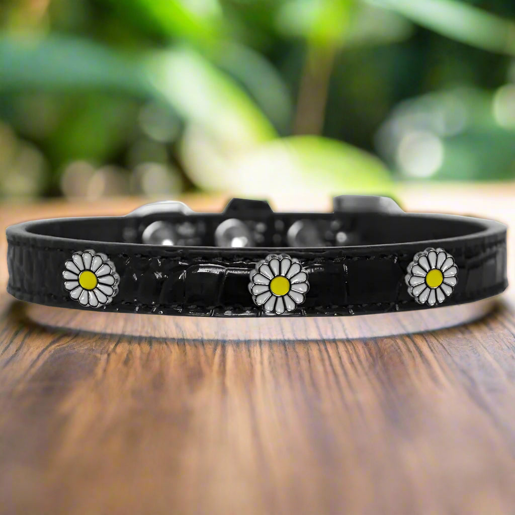 White Daisy Widget Croc Dog Collar - Dog Collars - Designer