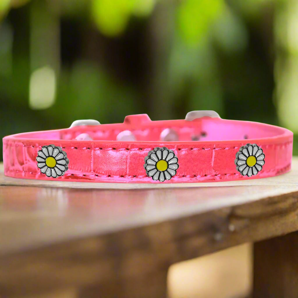 White Daisy Widget Croc Dog Collar - Dog Collars - Designer