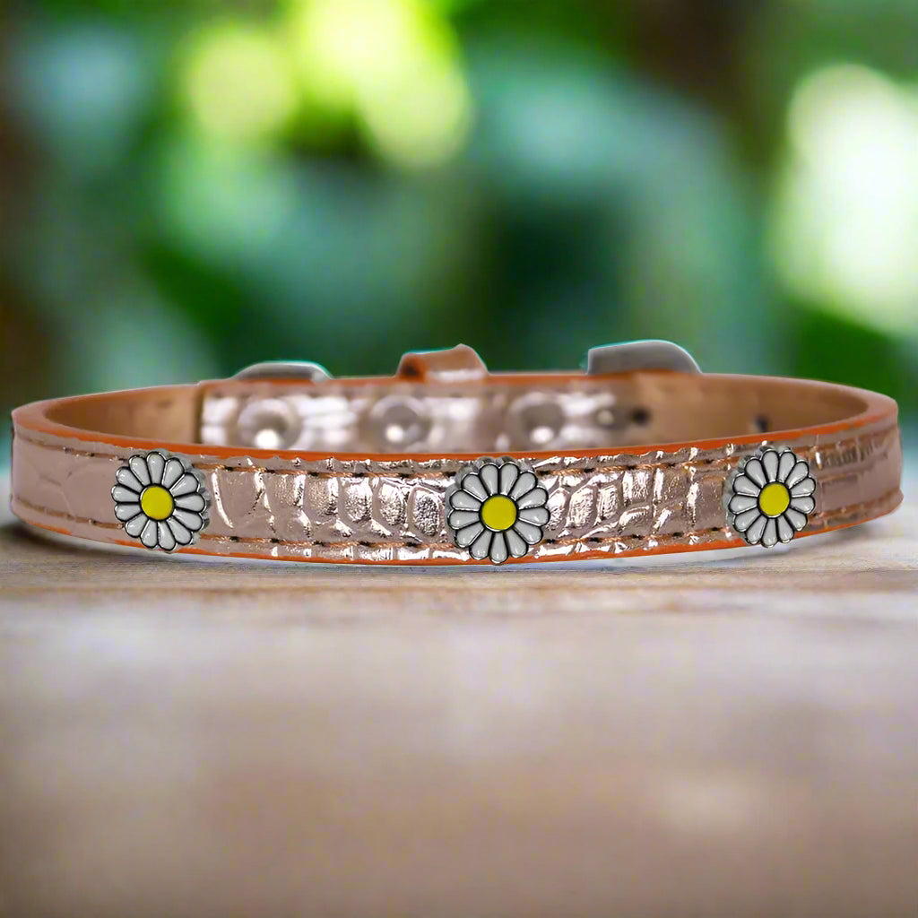 White Daisy Widget Croc Dog Collar - Dog Collars - Designer
