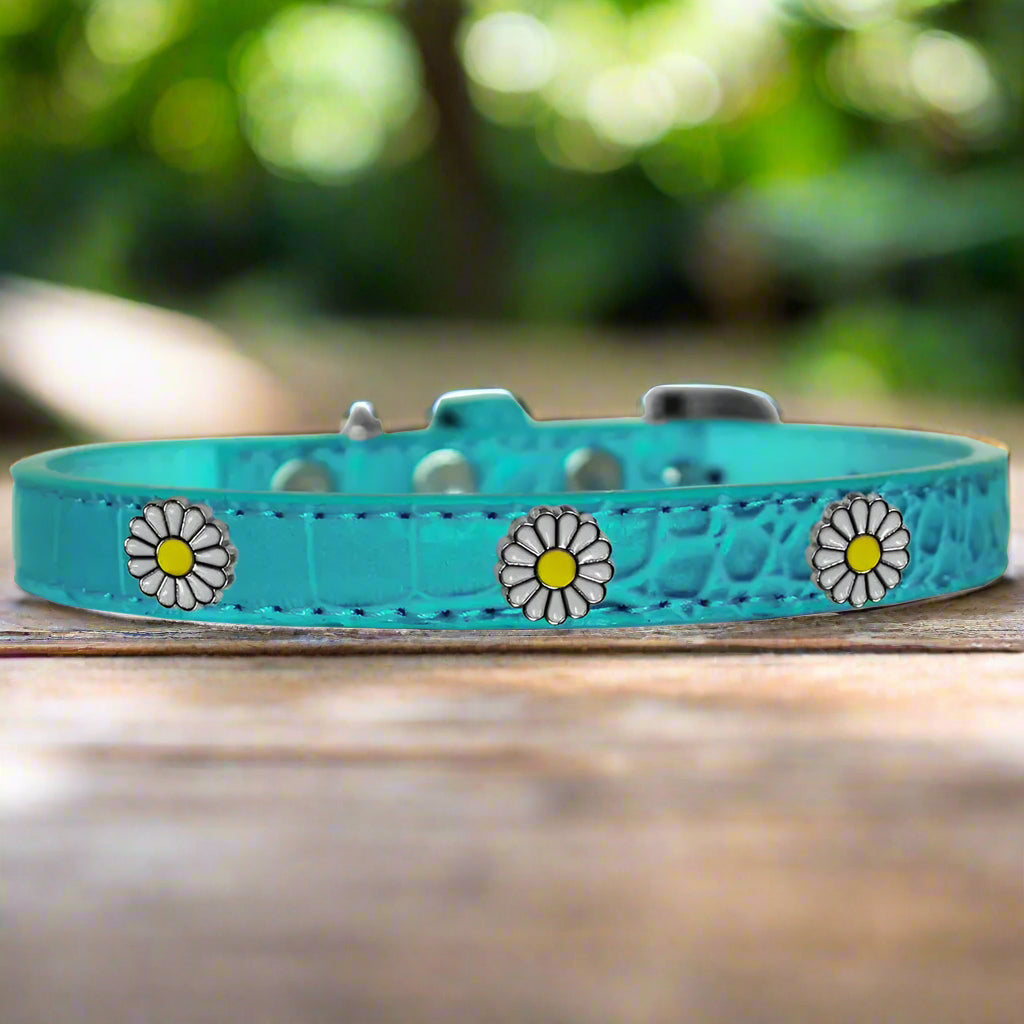 White Daisy Widget Croc Dog Collar - Dog Collars - Designer